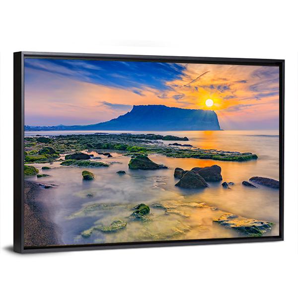 Sunrise At Seongsan Ilchulbong In Jeju Island Canvas Wall Art-3 Horizontal-Gallery Wrap-25" x 16"-Tiaracle