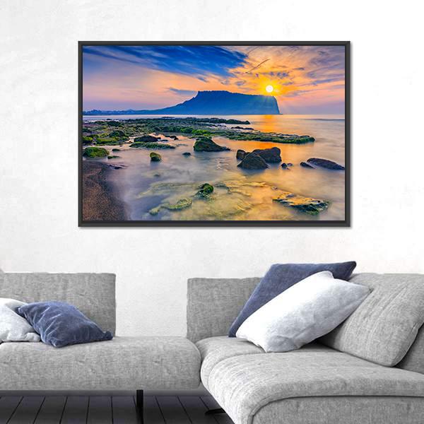 Sunrise At Seongsan Ilchulbong In Jeju Island Canvas Wall Art-3 Horizontal-Gallery Wrap-25" x 16"-Tiaracle
