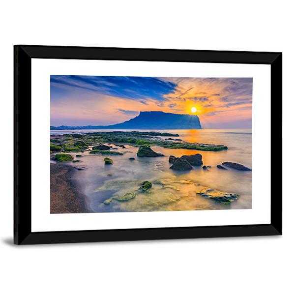 Sunrise At Seongsan Ilchulbong In Jeju Island Canvas Wall Art-3 Horizontal-Gallery Wrap-25" x 16"-Tiaracle