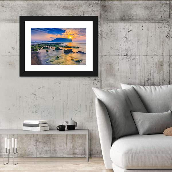 Sunrise At Seongsan Ilchulbong In Jeju Island Canvas Wall Art-3 Horizontal-Gallery Wrap-25" x 16"-Tiaracle