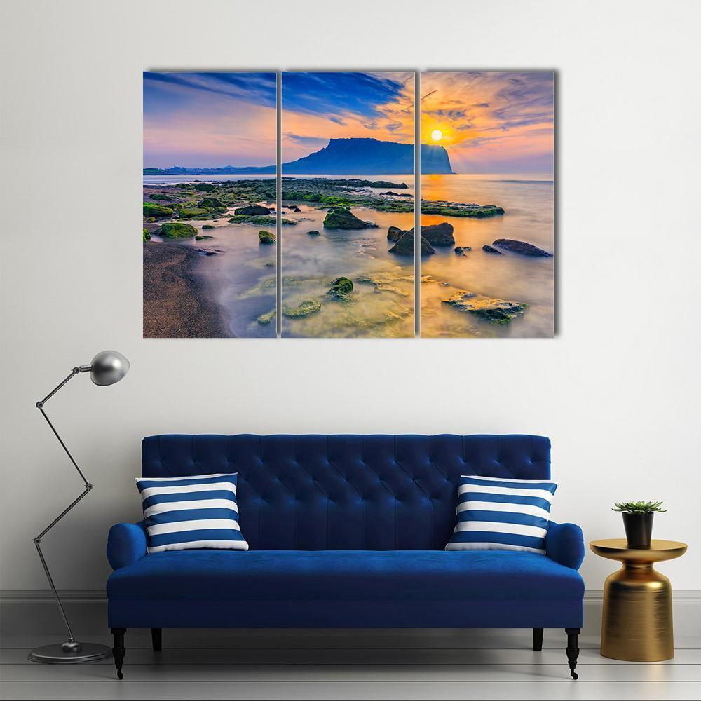 Sunrise At Seongsan Ilchulbong In Jeju Island Canvas Wall Art-3 Horizontal-Gallery Wrap-37" x 24"-Tiaracle