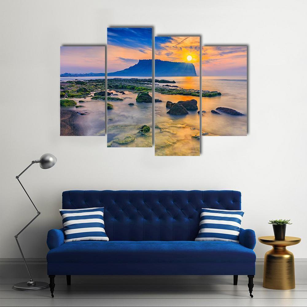 Sunrise At Seongsan Ilchulbong In Jeju Island Canvas Wall Art-4 Pop-Gallery Wrap-50" x 32"-Tiaracle