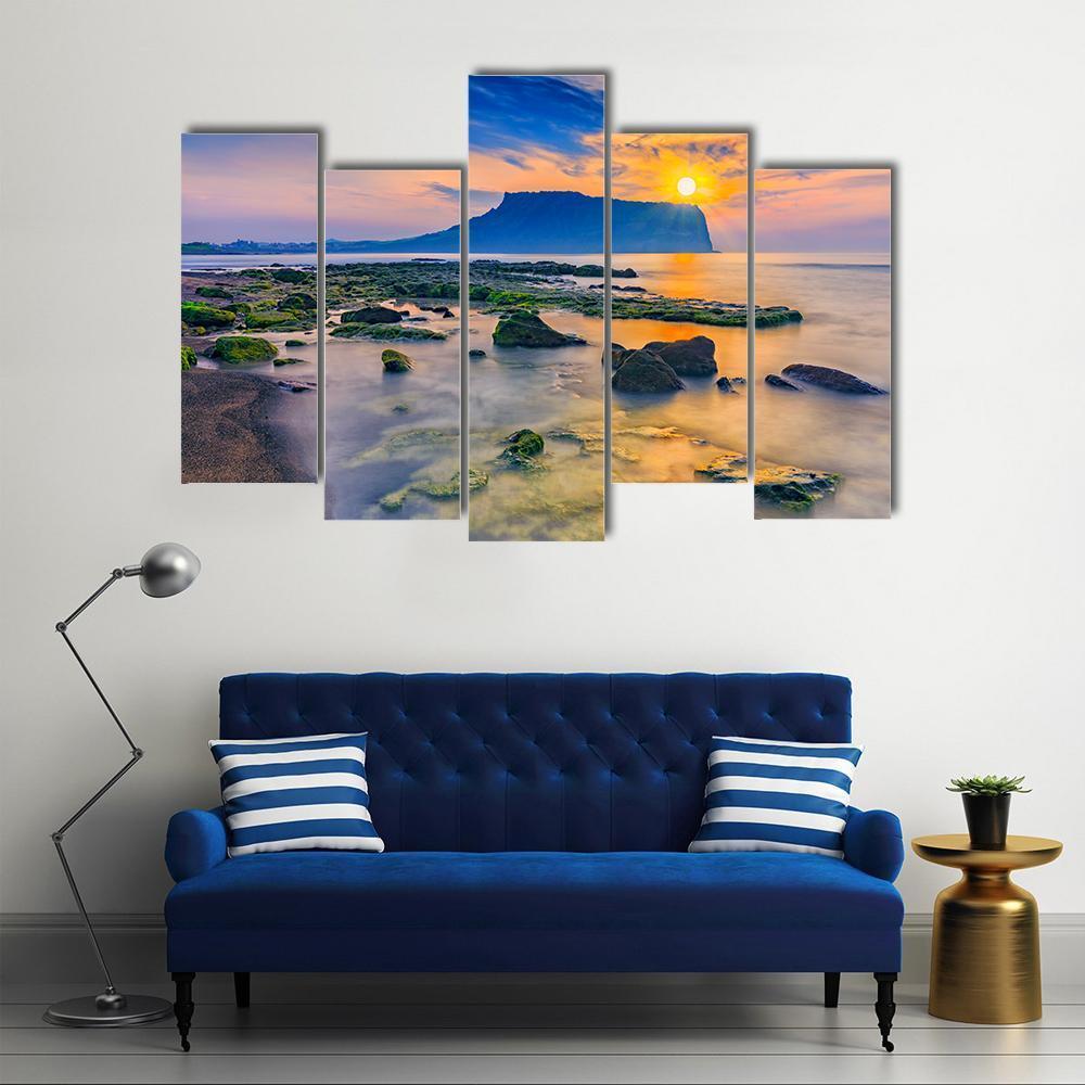 Sunrise At Seongsan Ilchulbong In Jeju Island Canvas Wall Art-5 Pop-Gallery Wrap-47" x 32"-Tiaracle