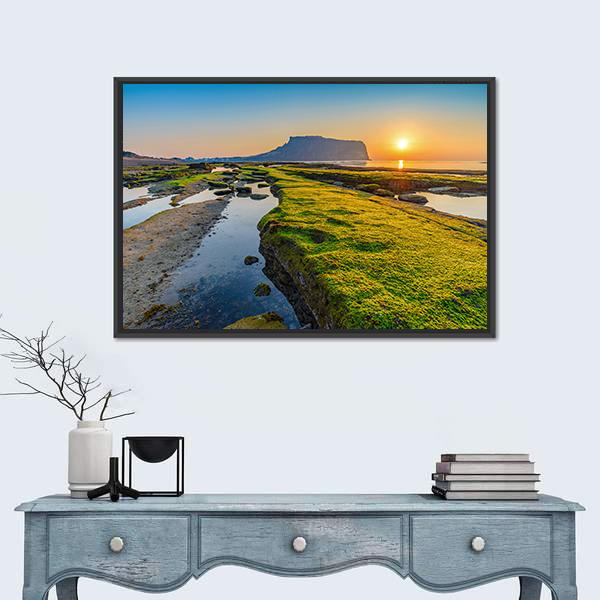 Sunrise At Seongsan Ilchulbong In South Korea Canvas Wall Art-1 Piece-Floating Frame-24" x 16"-Tiaracle