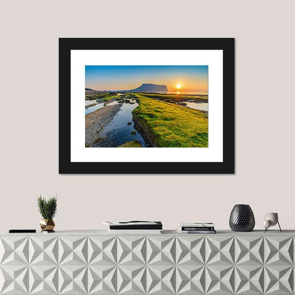 Sunrise At Seongsan Ilchulbong In South Korea Canvas Wall Art-1 Piece-Framed Print-20" x 16"-Tiaracle