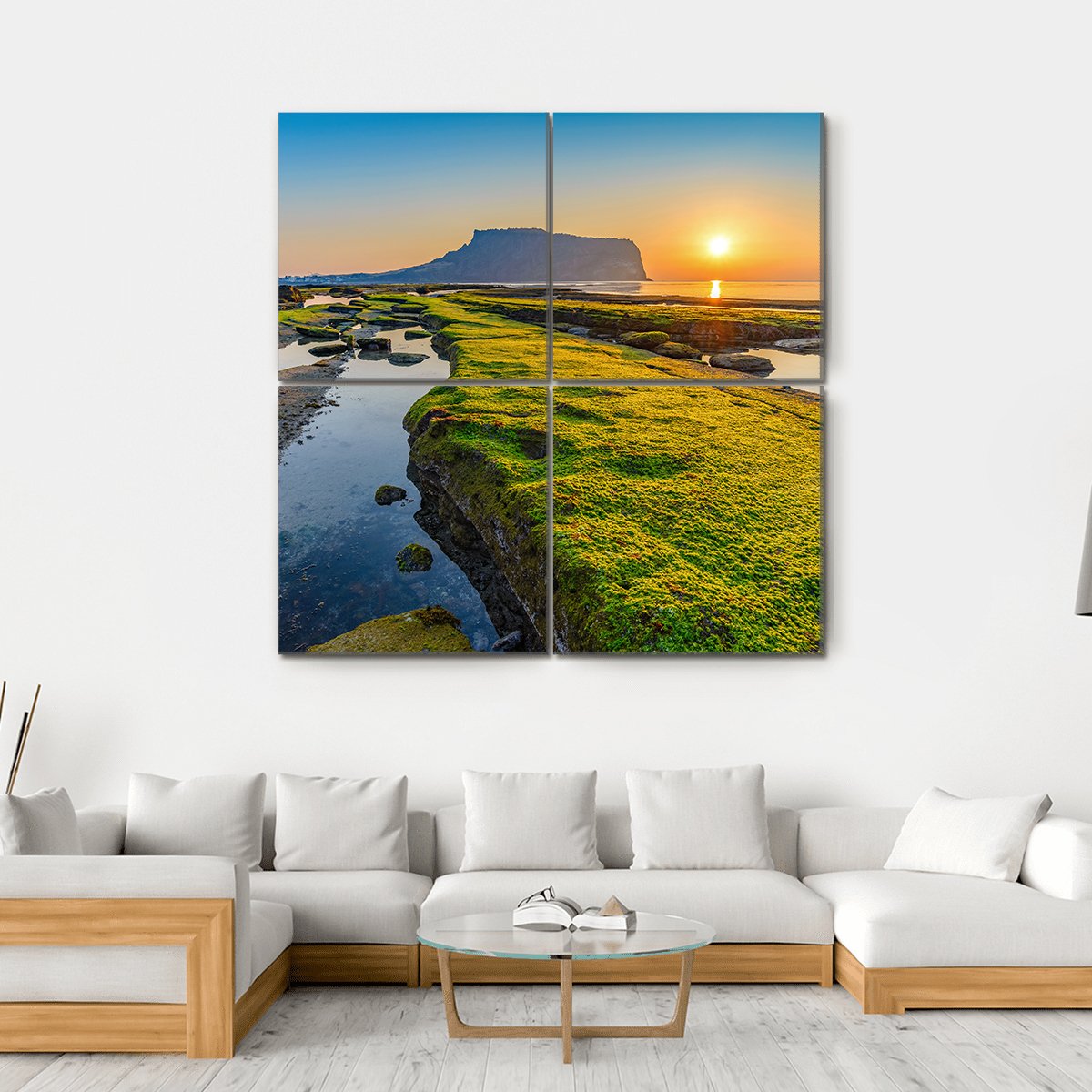 Sunrise At Seongsan Ilchulbong In South Korea Canvas Wall Art-4 Square-Gallery Wrap-17" x 17"-Tiaracle
