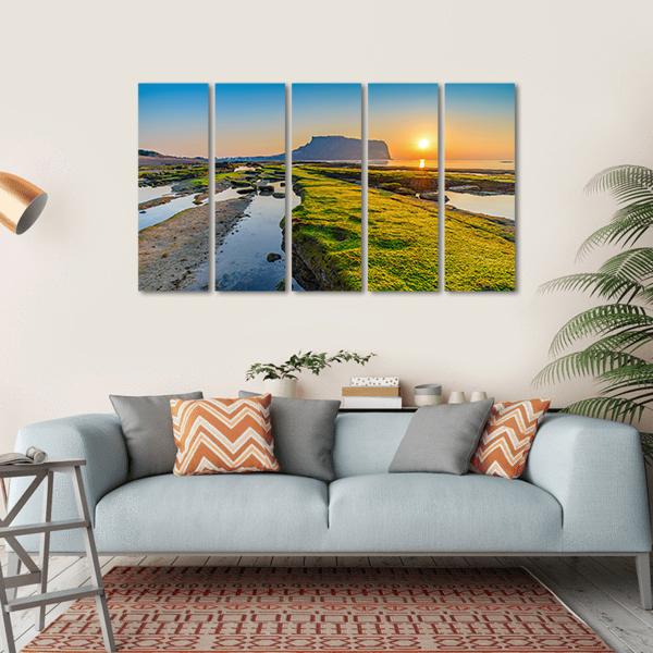Sunrise At Seongsan Ilchulbong In South Korea Canvas Wall Art-5 Horizontal-Gallery Wrap-22" x 12"-Tiaracle