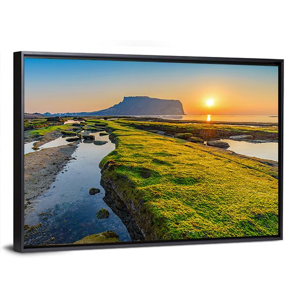 Sunrise At Seongsan Ilchulbong In South Korea Canvas Wall Art-3 Horizontal-Gallery Wrap-25" x 16"-Tiaracle