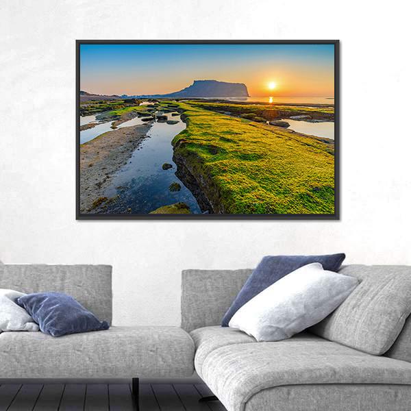 Sunrise At Seongsan Ilchulbong In South Korea Canvas Wall Art-3 Horizontal-Gallery Wrap-25" x 16"-Tiaracle
