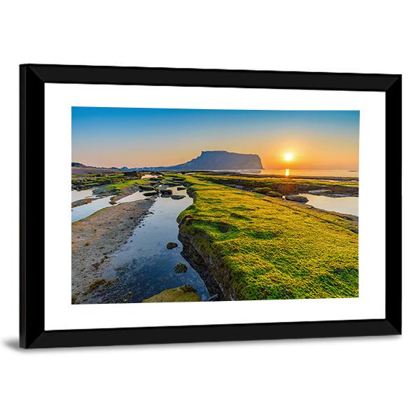 Sunrise At Seongsan Ilchulbong In South Korea Canvas Wall Art-3 Horizontal-Gallery Wrap-25" x 16"-Tiaracle