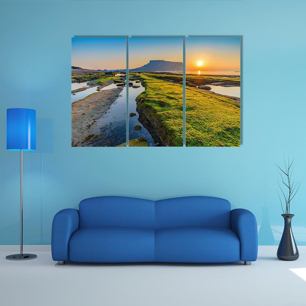 Sunrise At Seongsan Ilchulbong Canvas Wall Art-3 Horizontal-Gallery Wrap-37" x 24"-Tiaracle