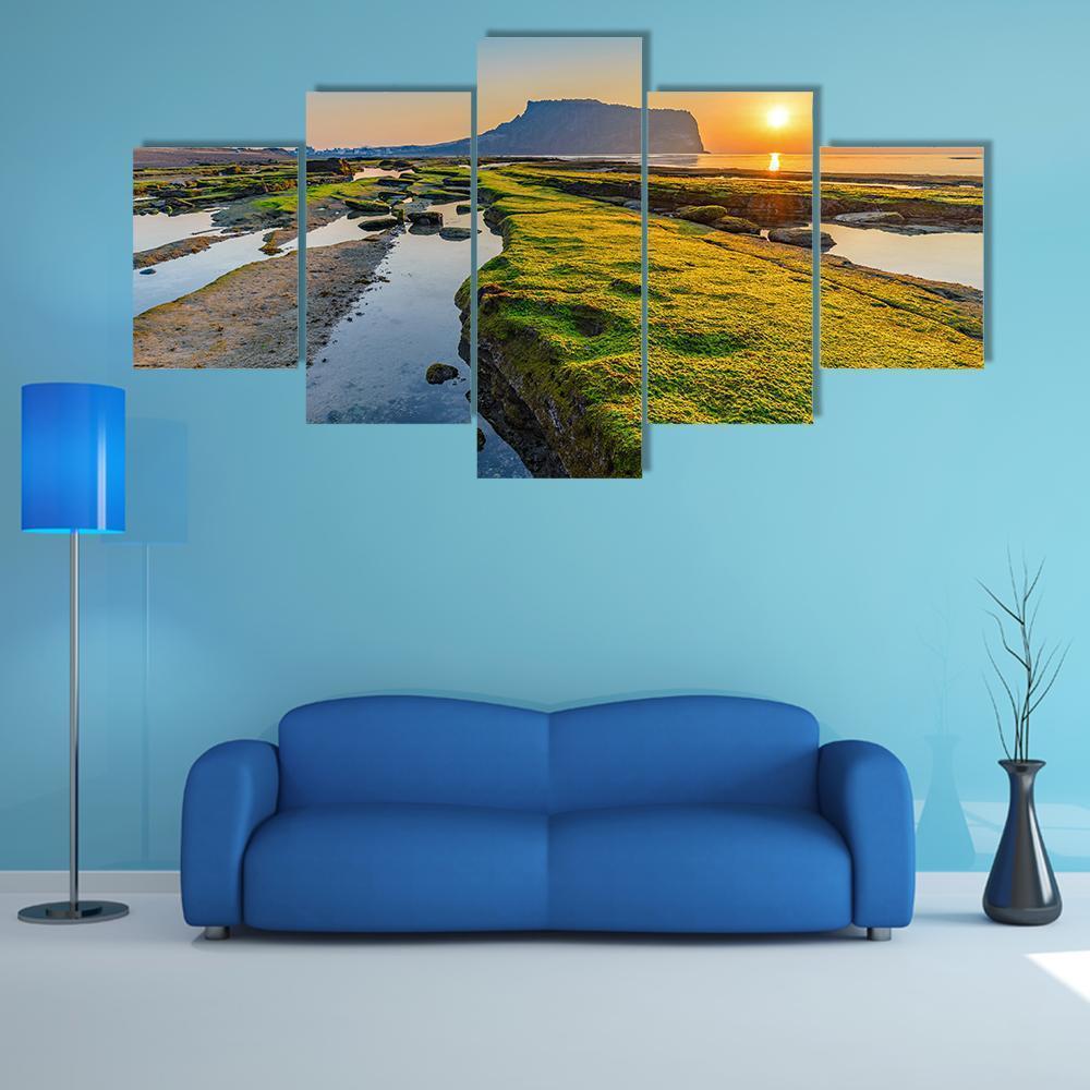 Sunrise At Seongsan Ilchulbong Canvas Wall Art-5 Star-Gallery Wrap-62" x 32"-Tiaracle