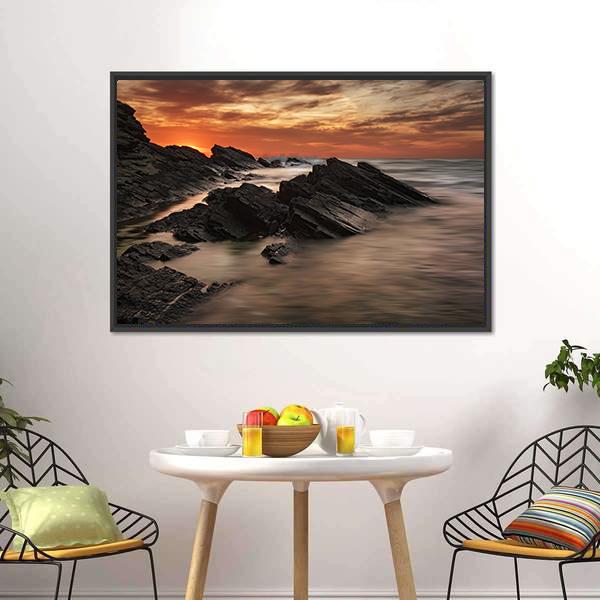 Sunrise At Sinemorets Village Canvas Wall Art-1 Piece-Floating Frame-24" x 16"-Tiaracle