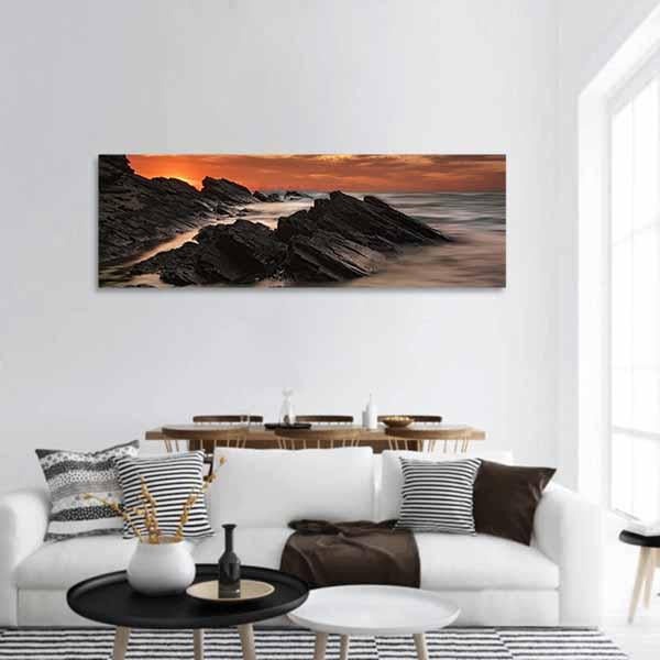 Sunrise At Sinemorets Village Panoramic Canvas Wall Art-3 Piece-25" x 08"-Tiaracle