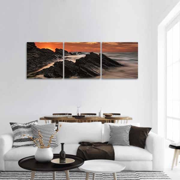 Sunrise At Sinemorets Village Panoramic Canvas Wall Art-3 Piece-25" x 08"-Tiaracle