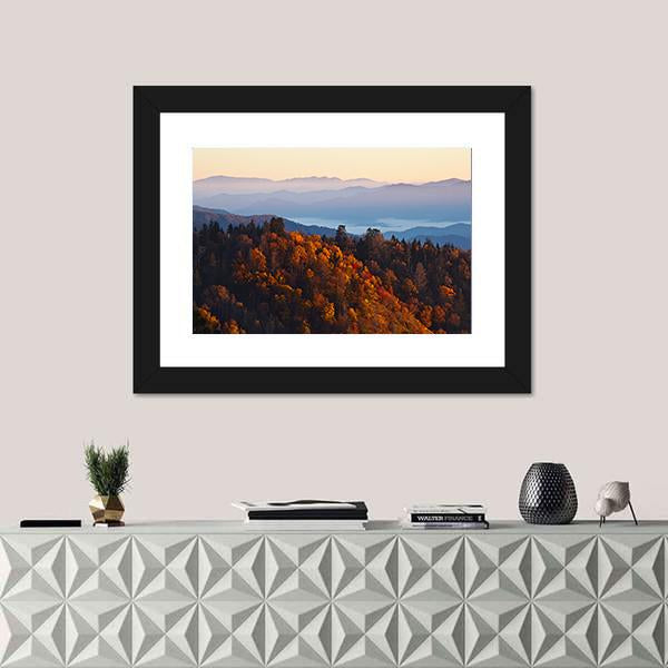 Sunrise At Smoky Mountains Canvas Wall Art-1 Piece-Framed Print-20" x 16"-Tiaracle