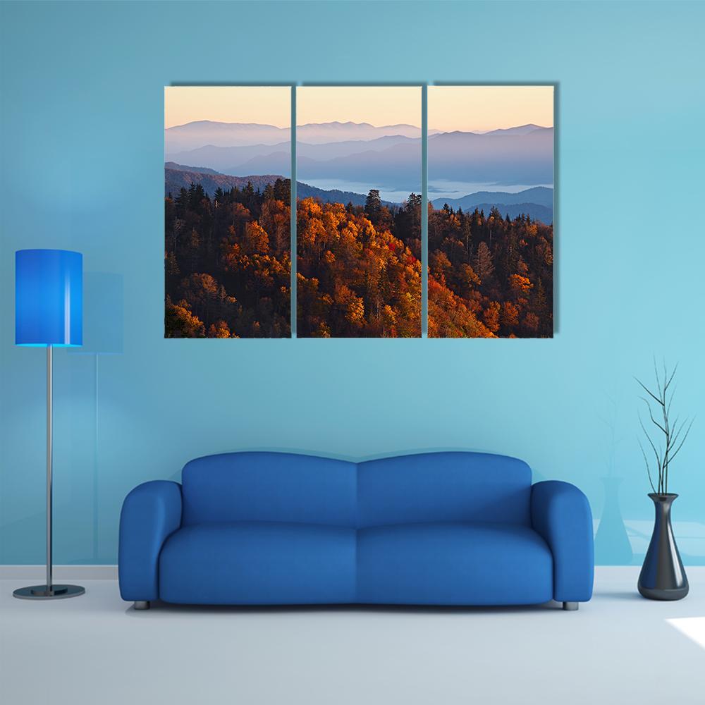 Sunrise At Smoky Mountains Canvas Wall Art-3 Horizontal-Gallery Wrap-37" x 24"-Tiaracle