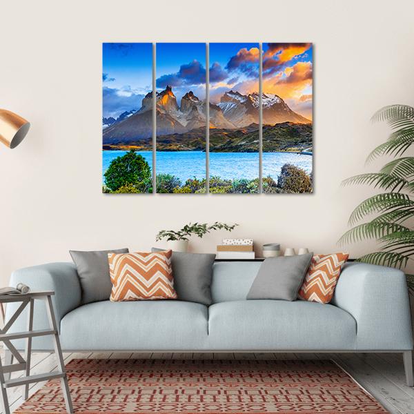Sunrise At The Pehoe Lake Canvas Wall Art-4 Horizontal-Gallery Wrap-34" x 24"-Tiaracle