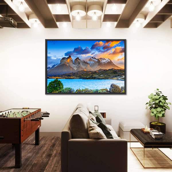 Sunrise At The Pehoe Lake Canvas Wall Art-3 Horizontal-Gallery Wrap-25" x 16"-Tiaracle