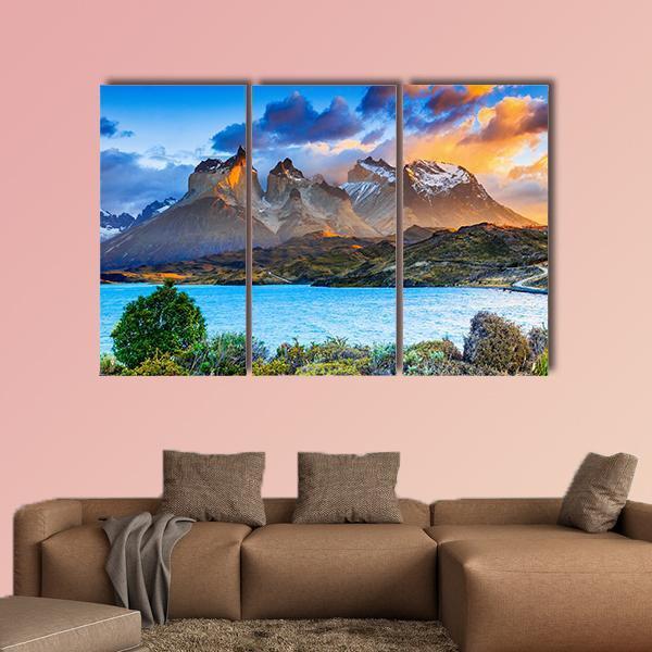 Sunrise At The Pehoe Lake Canvas Wall Art-3 Horizontal-Gallery Wrap-37" x 24"-Tiaracle