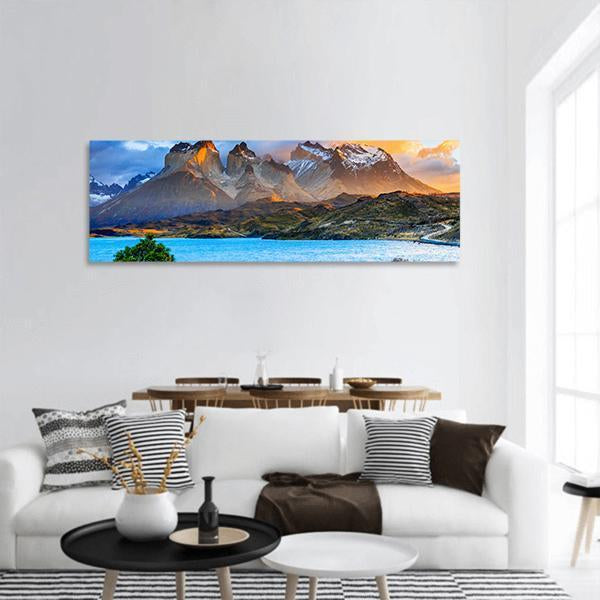 Sunrise At The Pehoe Lake Panoramic Canvas Wall Art-1 Piece-36" x 12"-Tiaracle