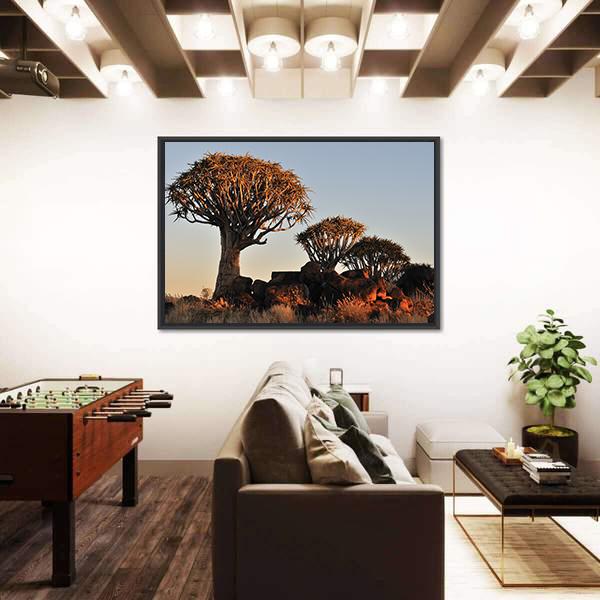 Sunrise At The Quiver Tree Forest In Namibia Canvas Wall Art-3 Horizontal-Gallery Wrap-25" x 16"-Tiaracle