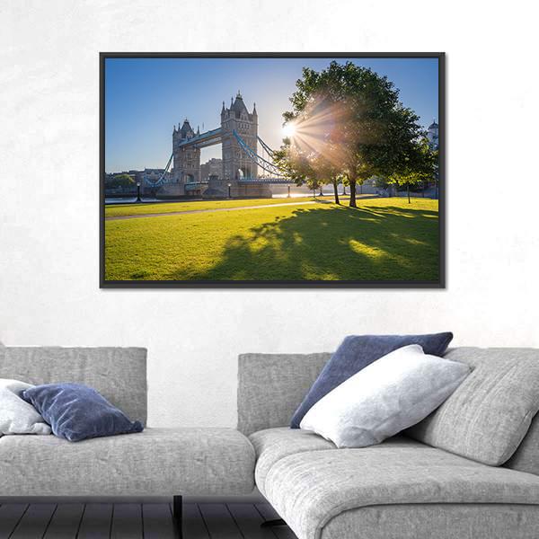 Sunrise At Tower Bridge Canvas Wall Art-3 Horizontal-Gallery Wrap-25" x 16"-Tiaracle