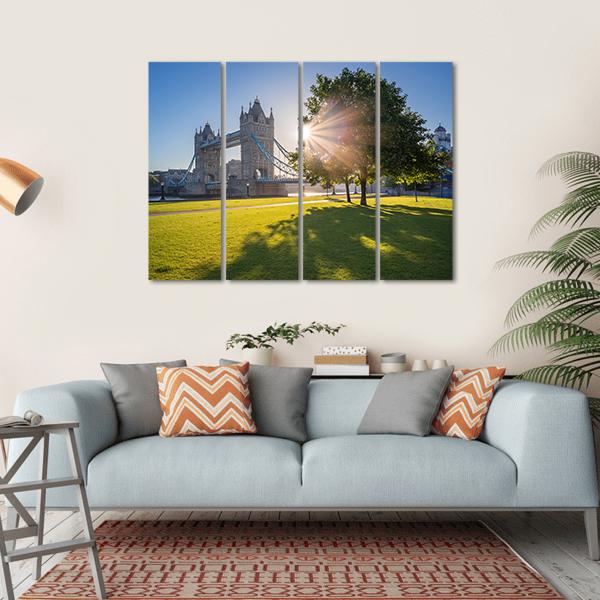 Sunrise At Tower Bridge Canvas Wall Art-4 Horizontal-Gallery Wrap-34" x 24"-Tiaracle