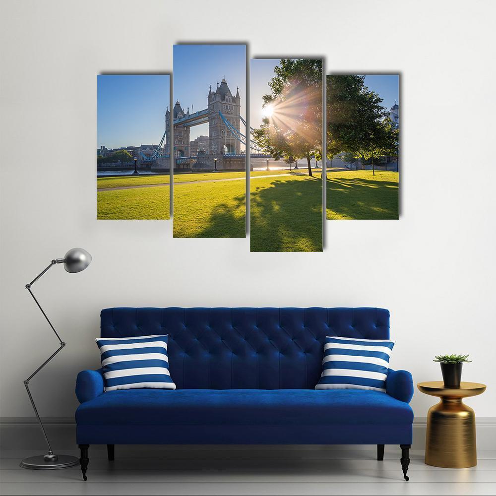 Sunrise At Tower Bridge Canvas Wall Art-4 Pop-Gallery Wrap-50" x 32"-Tiaracle