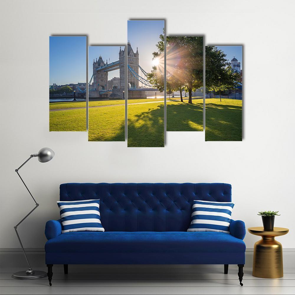 Sunrise At Tower Bridge Canvas Wall Art-5 Pop-Gallery Wrap-47" x 32"-Tiaracle