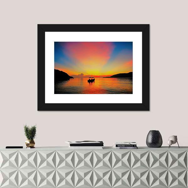 Sunrise At Tropical Beach Canvas Wall Art-1 Piece-Framed Print-20" x 16"-Tiaracle