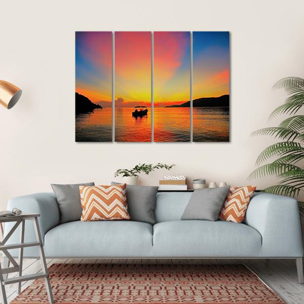 Sunrise At Tropical Beach Canvas Wall Art-4 Horizontal-Gallery Wrap-34" x 24"-Tiaracle