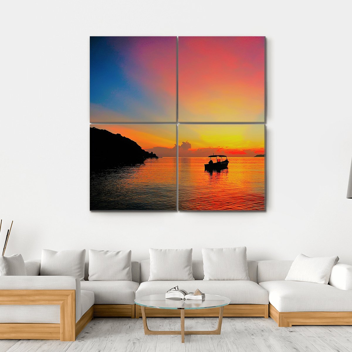 Sunrise At Tropical Beach Canvas Wall Art-4 Square-Gallery Wrap-17" x 17"-Tiaracle