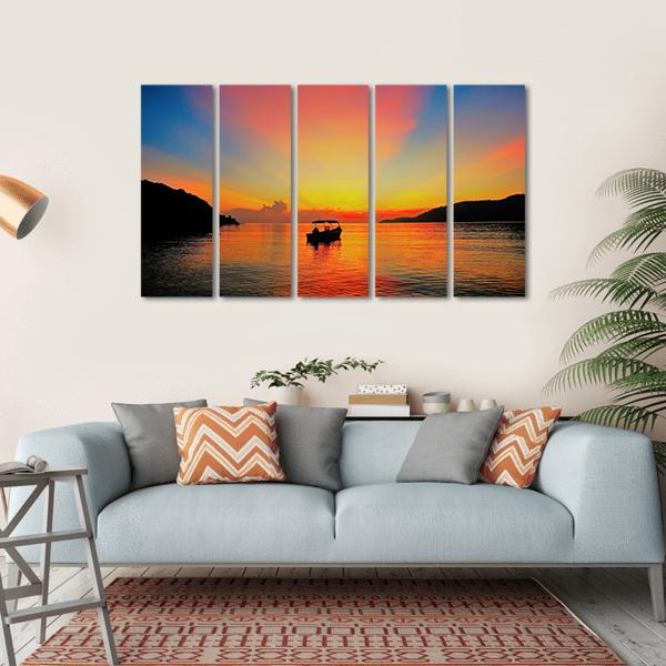 Sunrise At Tropical Beach Canvas Wall Art-5 Horizontal-Gallery Wrap-22" x 12"-Tiaracle
