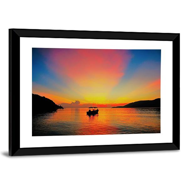 Sunrise At Tropical Beach Canvas Wall Art-3 Horizontal-Gallery Wrap-25" x 16"-Tiaracle