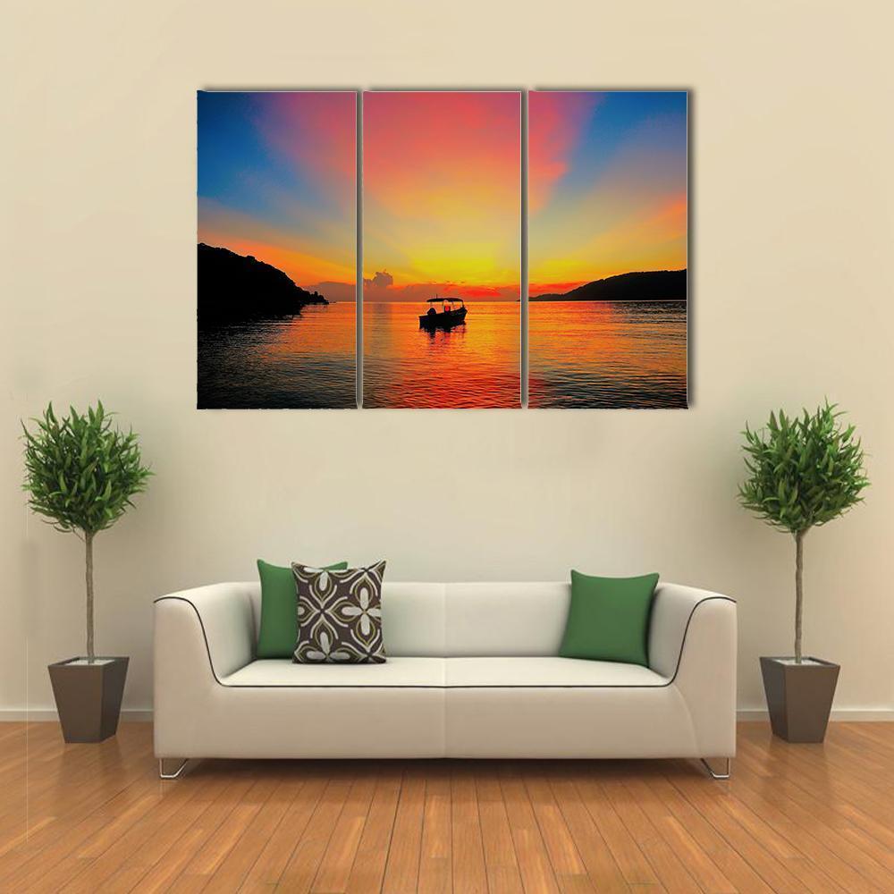 Sunrise At Tropical Beach Canvas Wall Art-3 Horizontal-Gallery Wrap-37" x 24"-Tiaracle