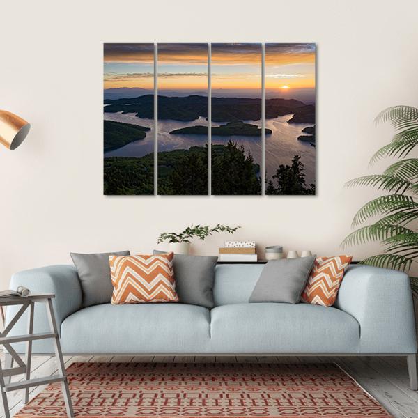 Sunrise At Tthe Plastiras Lake In Greece Canvas Wall Art-4 Horizontal-Gallery Wrap-34" x 24"-Tiaracle