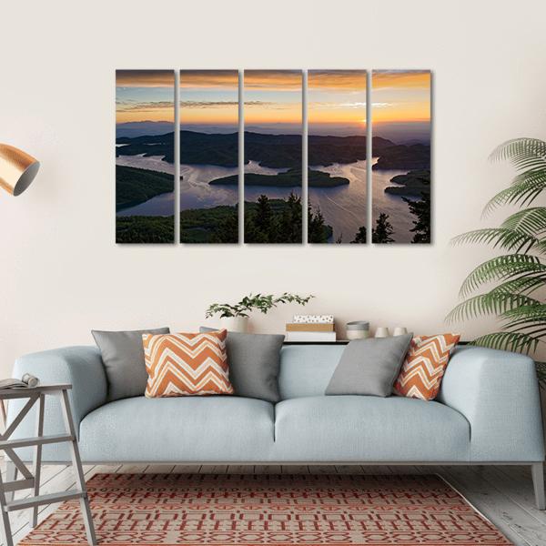 Sunrise At Tthe Plastiras Lake In Greece Canvas Wall Art-5 Horizontal-Gallery Wrap-22" x 12"-Tiaracle