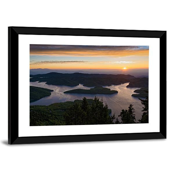 Sunrise At Tthe Plastiras Lake In Greece Canvas Wall Art-3 Horizontal-Gallery Wrap-25" x 16"-Tiaracle
