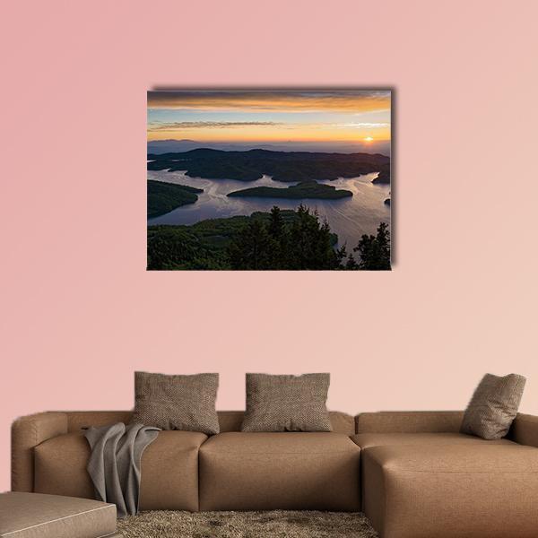 Sunrise At Tthe Plastiras Lake In Greece Canvas Wall Art-1 Piece-Gallery Wrap-48" x 32"-Tiaracle