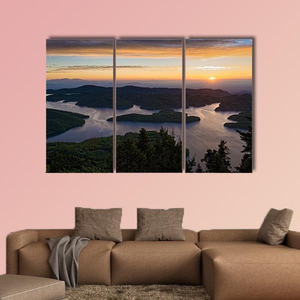 Sunrise At Tthe Plastiras Lake In Greece Canvas Wall Art-3 Horizontal-Gallery Wrap-37" x 24"-Tiaracle