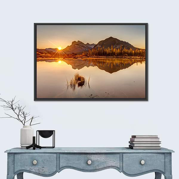 Sunrise At Vermilion Lakes Canvas Wall Art-1 Piece-Floating Frame-24" x 16"-Tiaracle