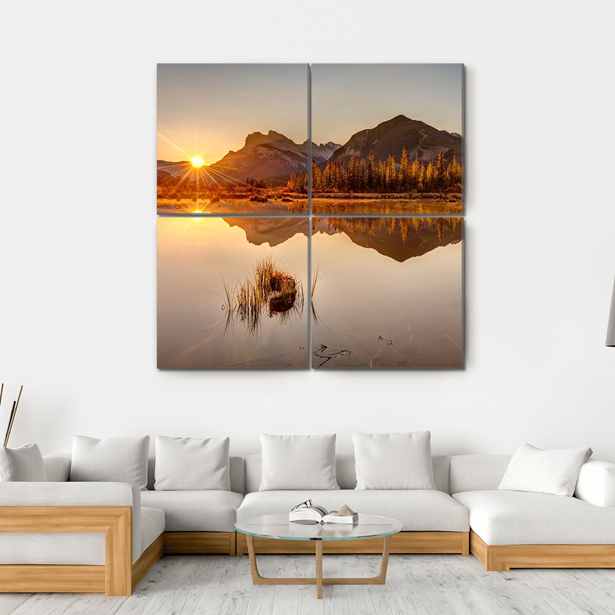 Sunrise At Vermilion Lakes Canvas Wall Art-4 Square-Gallery Wrap-17" x 17"-Tiaracle