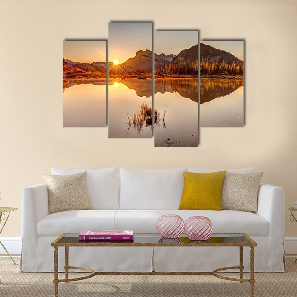 Sunrise At Vermilion Lakes Canvas Wall Art-4 Pop-Gallery Wrap-50" x 32"-Tiaracle