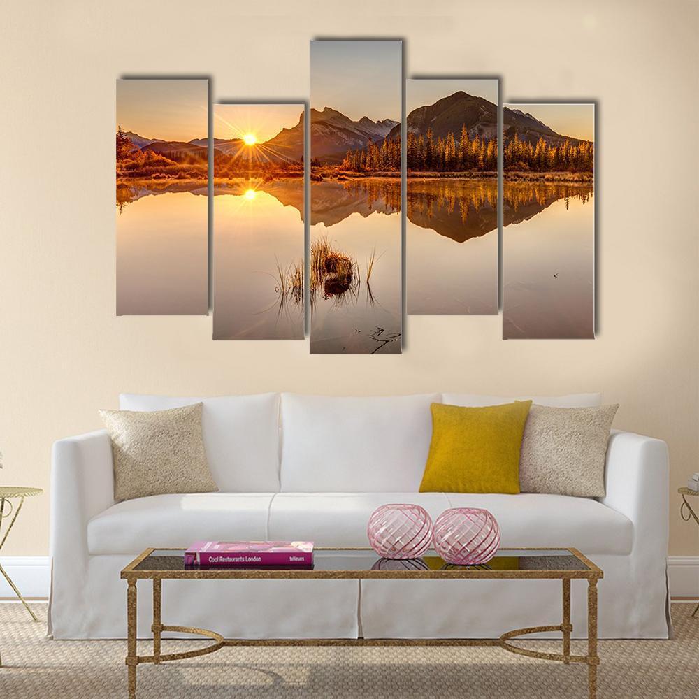 Sunrise At Vermilion Lakes Canvas Wall Art-5 Pop-Gallery Wrap-47" x 32"-Tiaracle