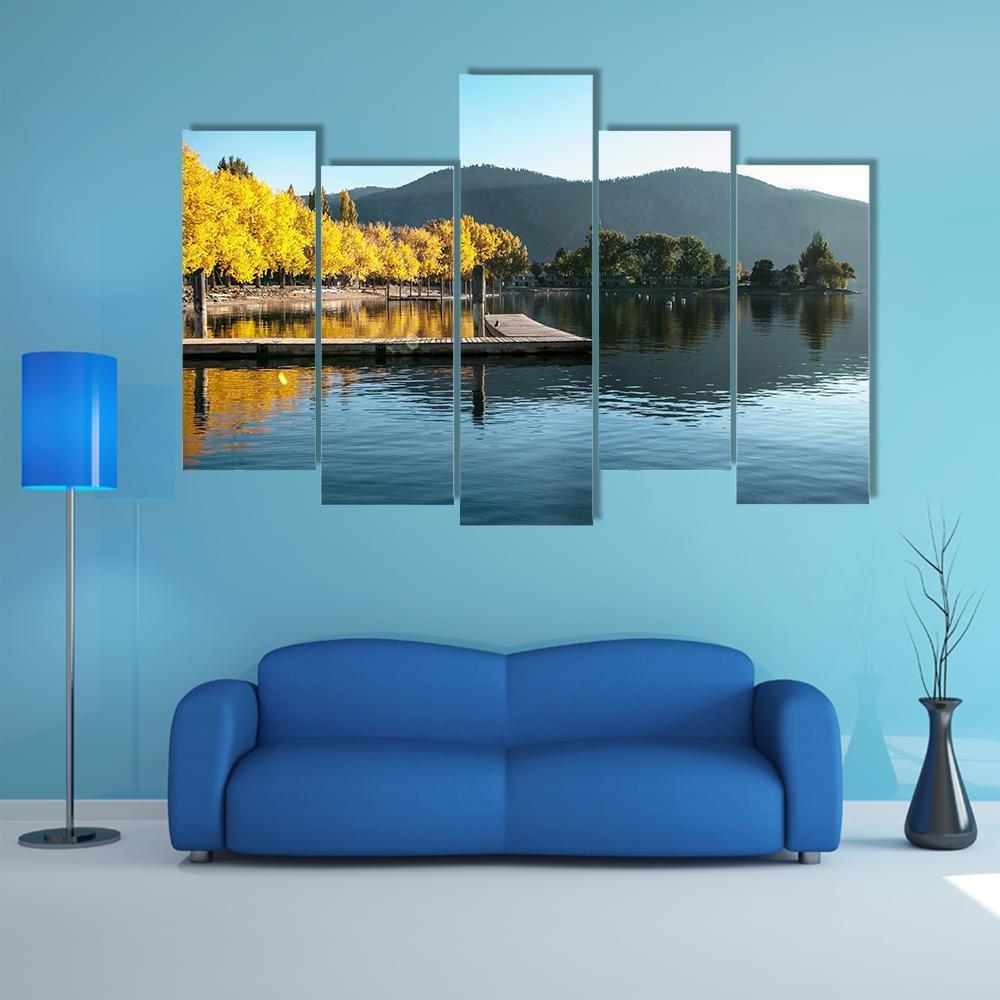 Sunrise At Wapato Resort On Lake Chelan Canvas Wall Art-5 Pop-Gallery Wrap-47" x 32"-Tiaracle