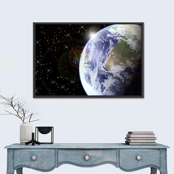 Sunrise From Space Canvas Wall Art-1 Piece-Floating Frame-24" x 16"-Tiaracle