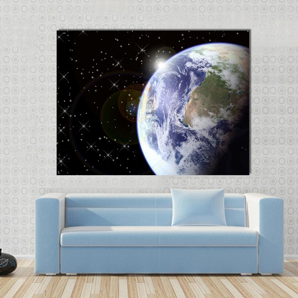 Sunrise From Space Canvas Wall Art-1 Piece-Gallery Wrap-48" x 32"-Tiaracle