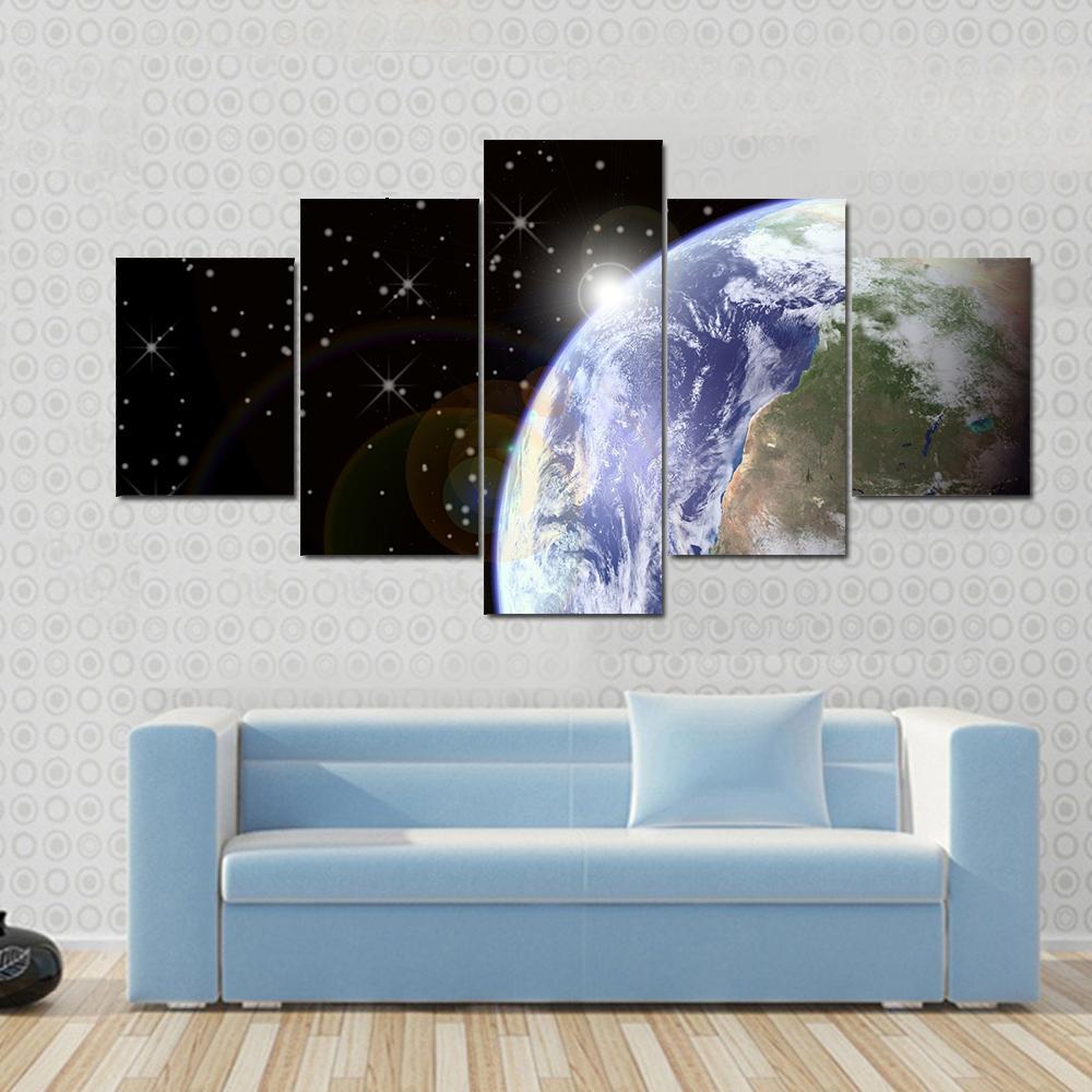 Sunrise From Space Canvas Wall Art-5 Star-Gallery Wrap-62" x 32"-Tiaracle