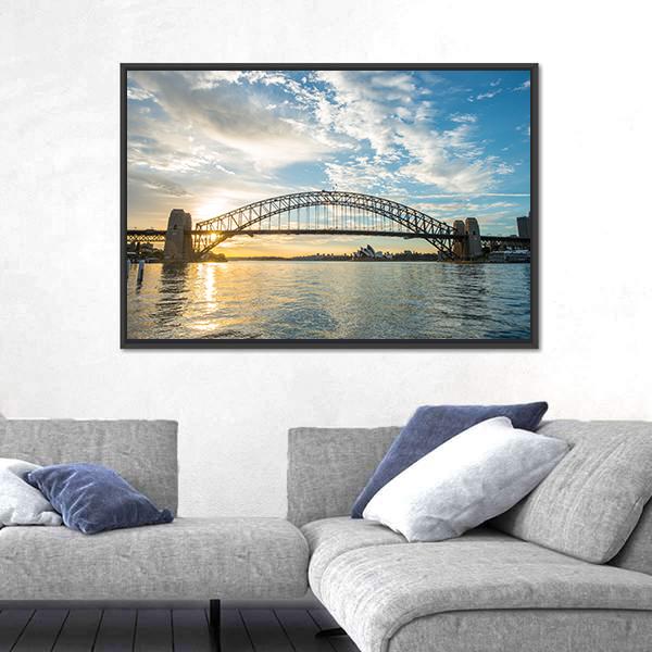 Sunrise From Sydney Harbor Bridge Canvas Wall Art-3 Horizontal-Gallery Wrap-25" x 16"-Tiaracle